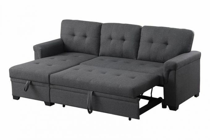 Dwustronna rozkładana sofa segmentowa Amazon Lilola Home Linen z szezlongiem do przechowywania, ciemna. Szary