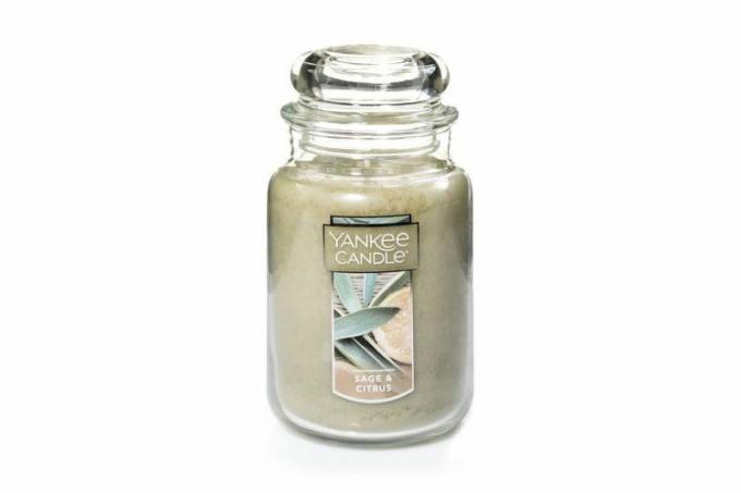 Yankee Candle zapach szałwii i cytrusów, klasyczna świeca z pojedynczym knotem w dużym słoiku o pojemności 22 uncji, czas palenia ponad 110 godzin