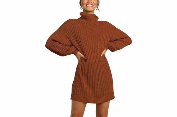 Amazon ANRABESS ponadgabarytowe swetry sukienka dla kobiet golf rękaw w kształcie skrzydła nietoperza 2023 jesienno-zimowa krótka sukienka na co dzień